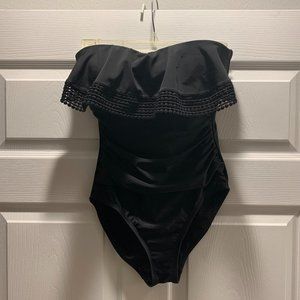 Rona Sol Swim Suit Black Ruffle Bathing Strapless